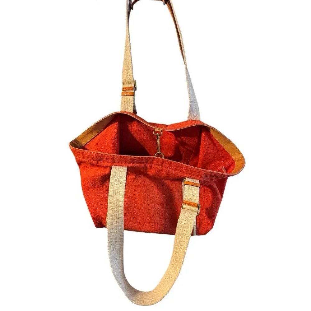 Coach Bleecker Orange Canvas &‎ Tan Leather Beach Unisex Tote Bag 71321 5825 - Picture 2 of 12